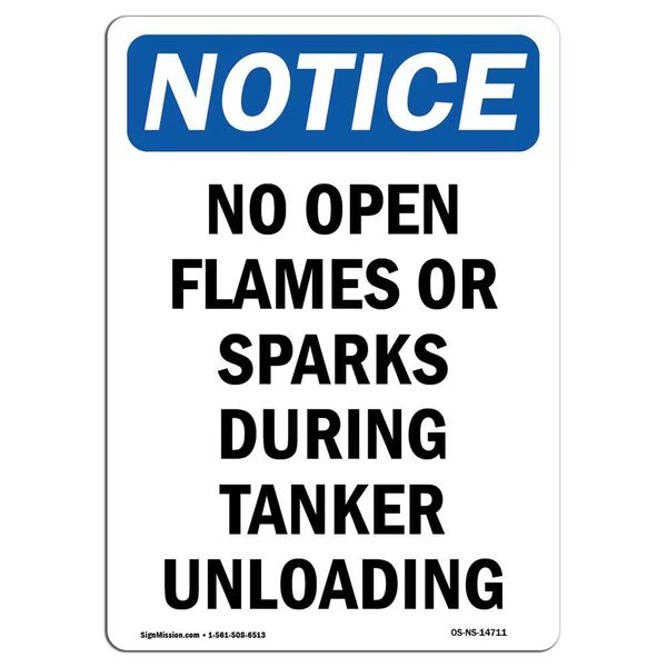 OSHA Notice Sign, No Open Flames Or Sparks During, 5in X 3.5in Decal, 3.5